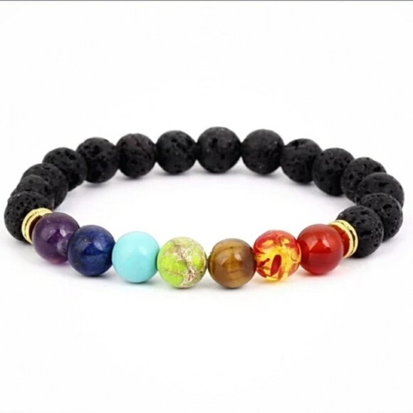 💕 3/$20 Lot of 2 bracelets! 7 Chakra Lava Stone Bracelets (see explanation) - Picture 1 of 4